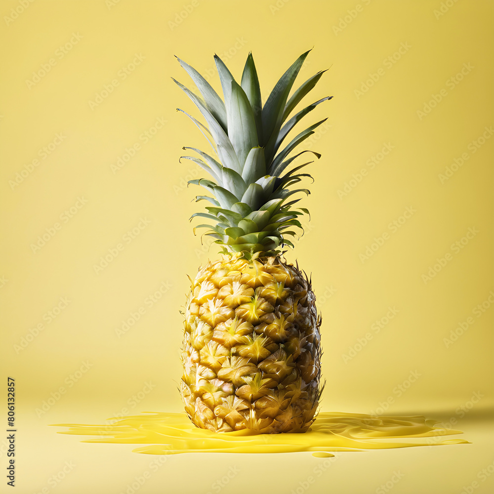 Fresh pineapple on yellow background Fresh pineapple on yellow background