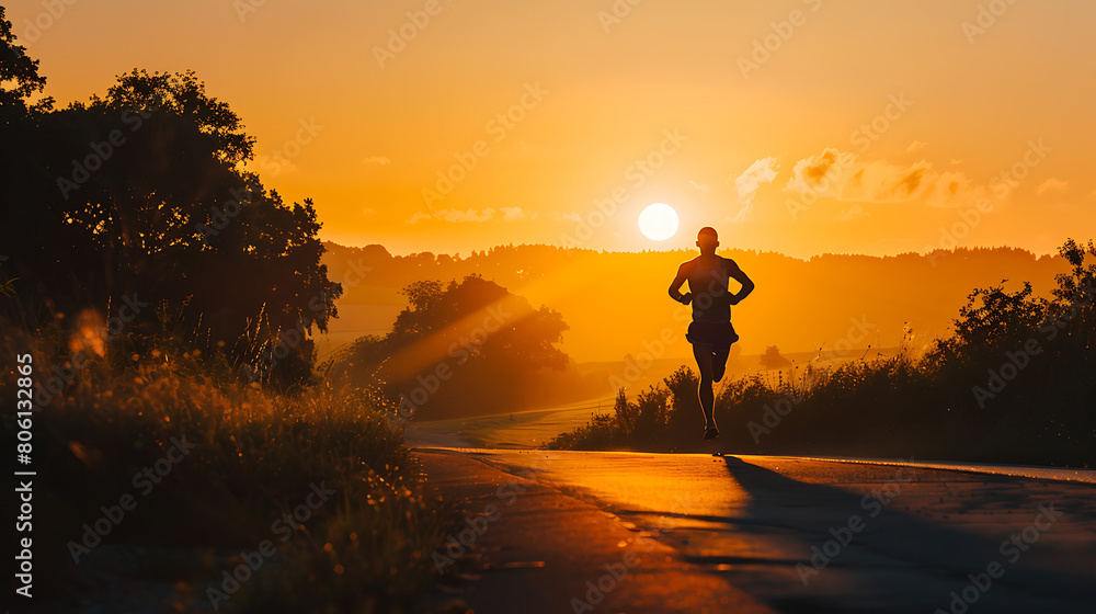 Silhouette of an athlete running against sunset