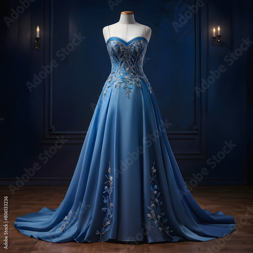 Azure Allure  Floor-Length Blue Dress Stuns for a Special Occasion . Elegant Silhouette. Effortless Beauty in a Flowing Blue Evening Dress. Feminine Charm. generative AI