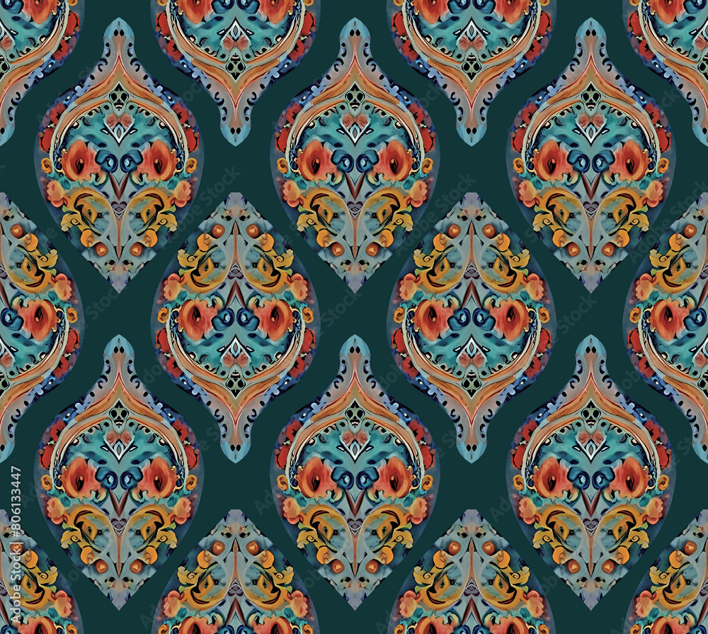 Digital textile design featuring Mughal patterns suitable for fabrics, carpets, and decorative uses