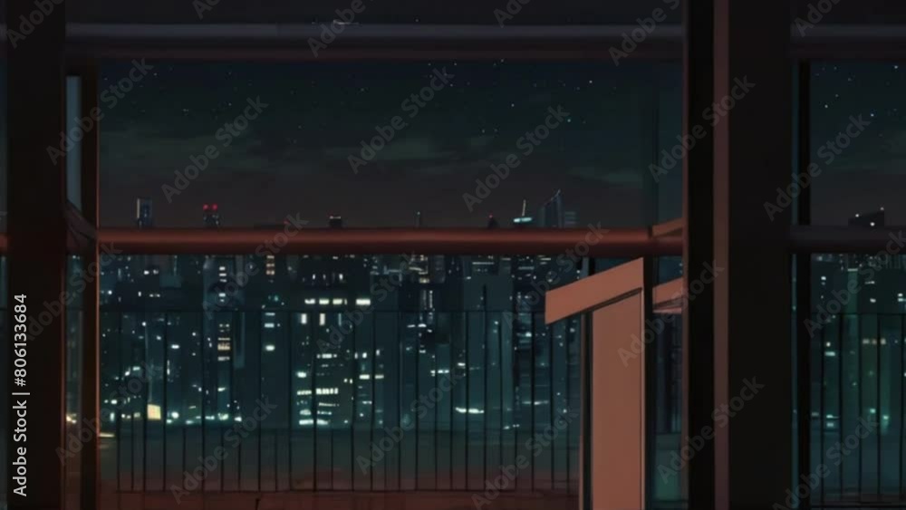 View of a City Skyline at Night from a Balcony View of a City Skyline at Night from a Balcony