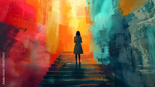 Vibrant Stairway to Temporary Solace A Surreal Passage Through the Urban Landscape