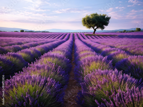 Purple Majesty  A Breathtaking Lavender Field Bathed in Sunlight. generative AI
