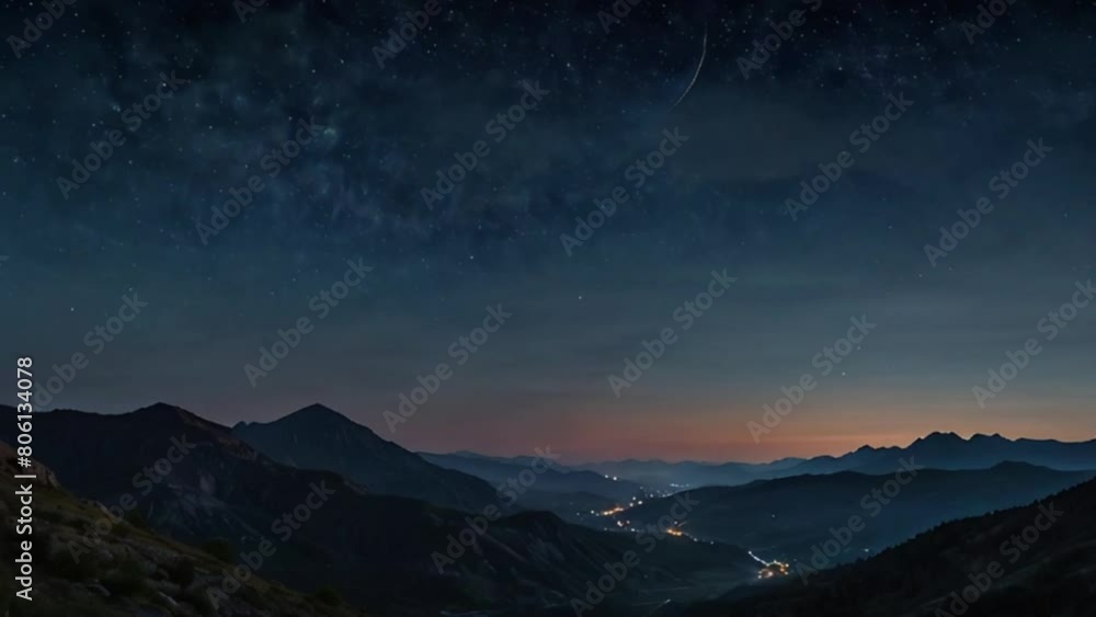 Starry Night Sky with the Milky Way Over a Mountain Valley Starry Night Sky with the Milky Way Over a Mountain Valley