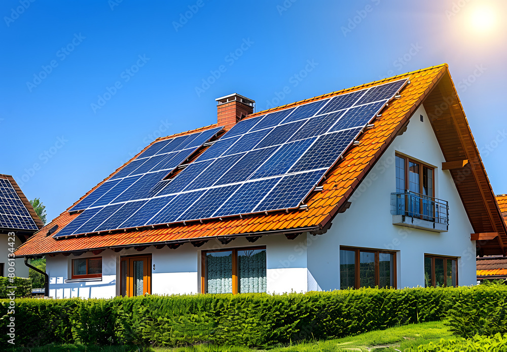 Fototapeta premium Energy Subsidies Boosting Clean Energy: Solar Panels on an Efficient Home