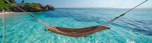 Virtual assistant organizing schedules from a hammock swaying above a crystalclear Maldivian lagoon photo