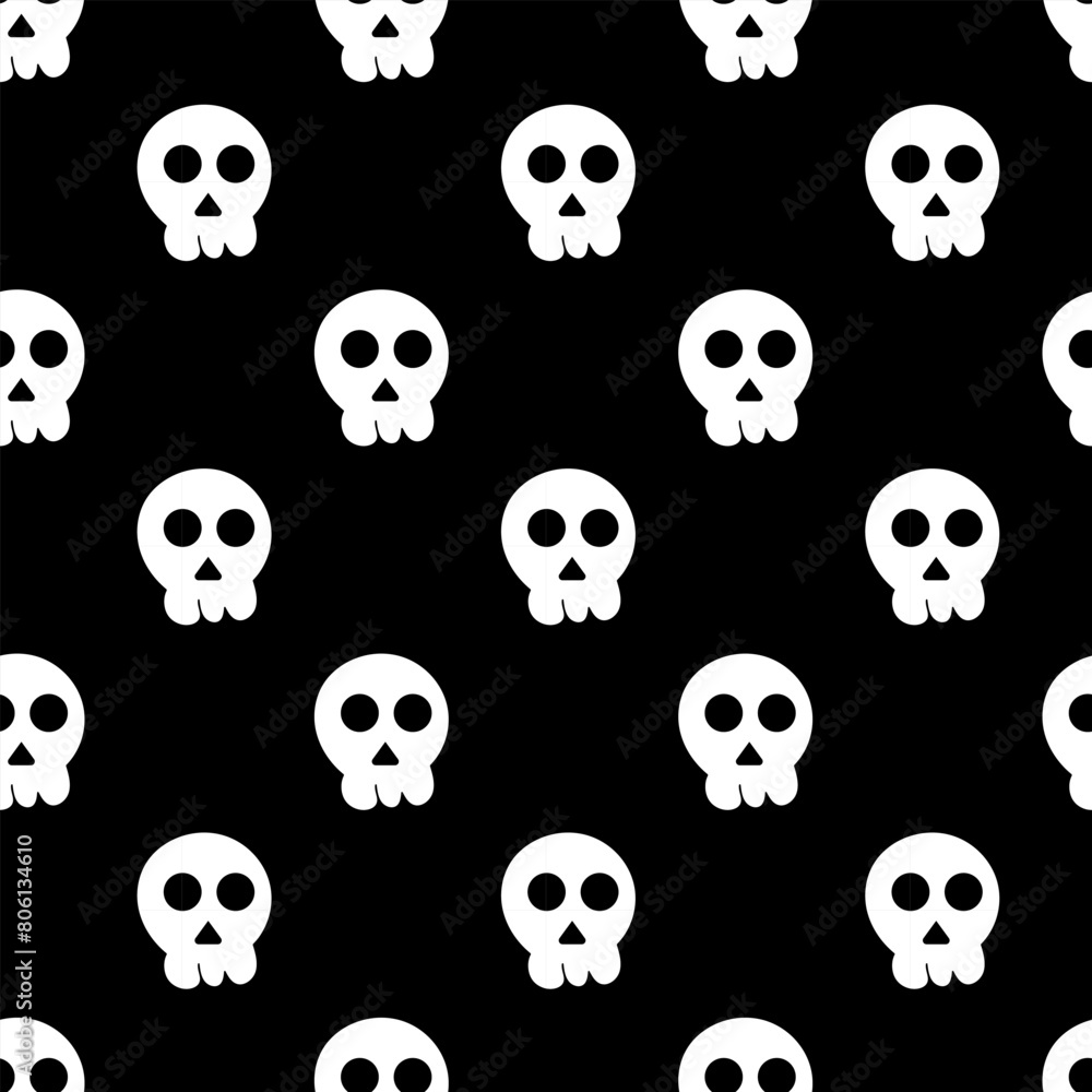 Seamless pattern with skull. Halloween background. Goth black style. Vector flat illustration. Seamless pattern with skull. Halloween background. Goth black style. Vector flat illustration.