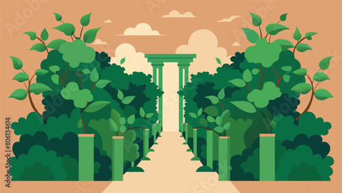 A section of the garden covered in ivy symbolizing the interconnectedness of all things a key principle of Stoicism.. Vector illustration