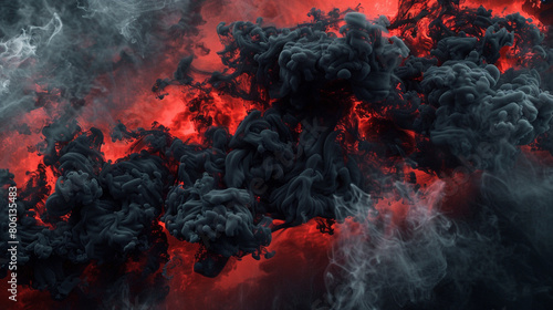 A chaotic blend of smoke in black and red, creating a visually striking image that simulates the ferocity of a wildfire.