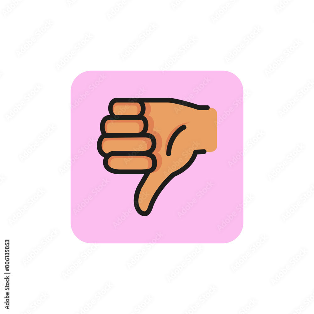 Thumb down line icon. Dislike, disapproval, hand. Gesture concept. Can be used for topics like social network, mobile app, website. Thumb down line icon. Dislike, disapproval, hand. Gesture concept. Can be used for topics like social network, mobile app, website.