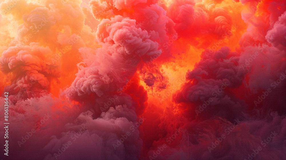 A dynamic and fiery display of red and orange smoke, billowing out like flames licking the air.