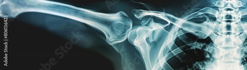 Xray of a human shoulder showing bone spurs and joint wear. photo