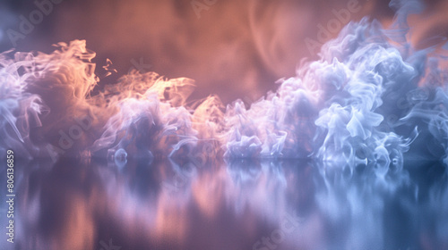 A luminous array of smoke in pearlescent tones, casting gentle reflections across a smooth, dark surface.