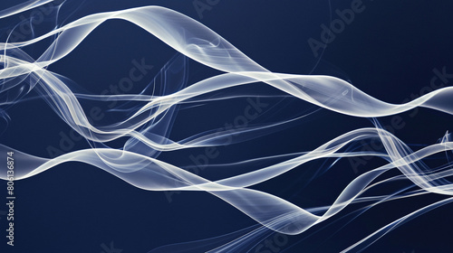 A minimalist composition of thin, white smoke lines crisscrossing against a deep navy background, evoking a sense of calm and order.