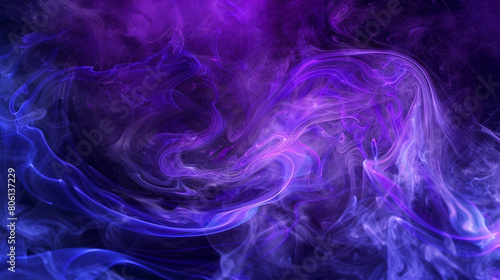A mystical swirl of smoke in purple and black, with a neon light texture in royal blue, creating a regal effect.