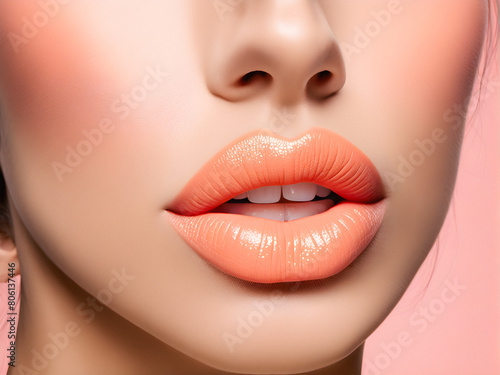 Sun-Kissed Glow  Peach Lipstick for a Fresh and Healthy Look. generative AI