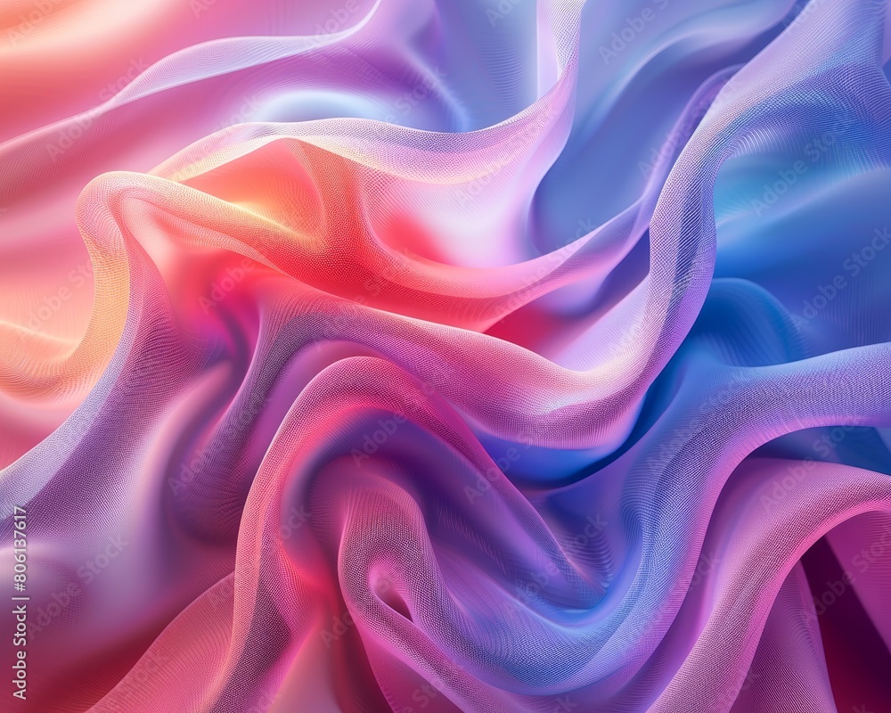 Obraz premium Abstract digital artwork featuring a vibrant gradient mesh background with smooth transitions of pink to blue, creating a soothing visual flow