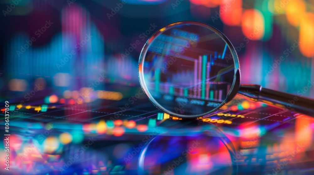 A magnifying glass focused on financial data, emphasizing the importance of attention to detail in analyzing financial information. A magnifying glass focused on financial data, emphasizing the importance of attention to detail in analyzing financial information.
