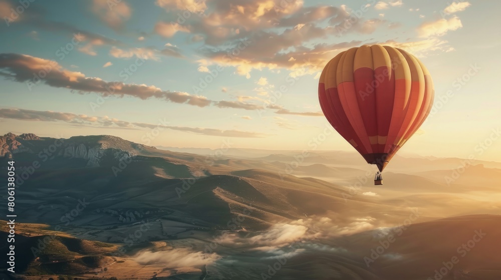 Witness the breathtaking view of a hot air balloon soaring high over spectacular landscapes Witness the breathtaking view of a hot air balloon soaring high over spectacular landscapes