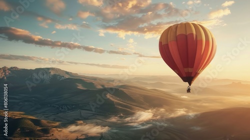 Witness the breathtaking view of a hot air balloon soaring high over spectacular landscapes © Chingiz