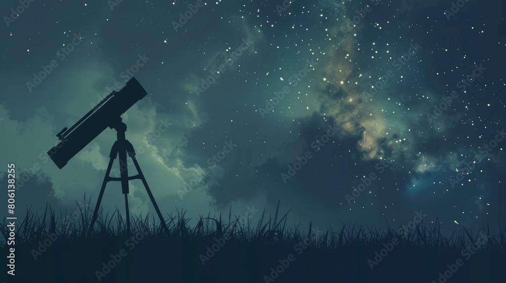 Explore the vastness of space with this mesmerizing background featuring the silhouette of a telescope aimed at the endless cosmos Explore the vastness of space with this mesmerizing background featuring the silhouette of a telescope aimed at the endless cosmos