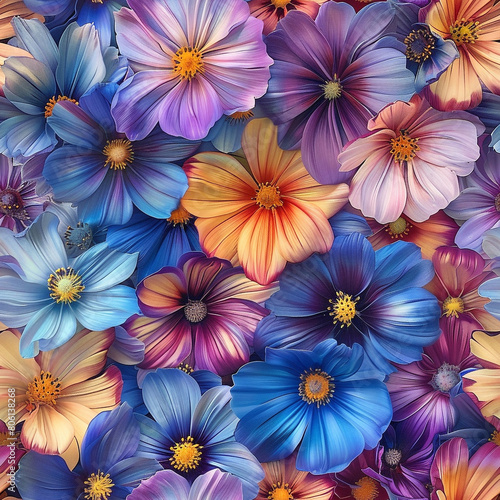 Beautiful Cosmos Flower Background, Seamless Pattern