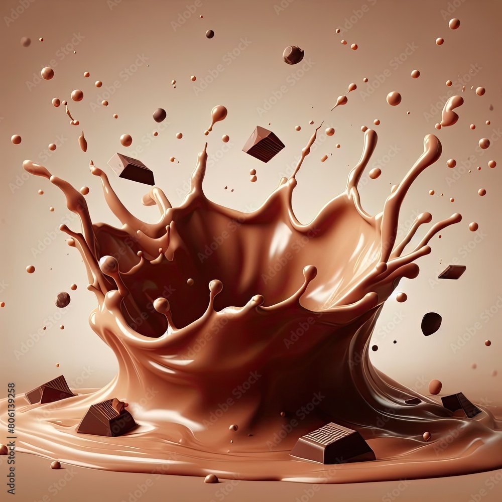 Chocolate splash of milk chocolate, realistic high quality, 3d Chocolate splash of milk chocolate, realistic high quality, 3d