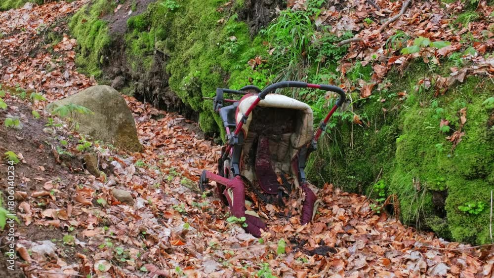 Creepy Dirty Baby Stroller Dumped in Forest Creepy Dirty Baby Stroller Dumped in Forest