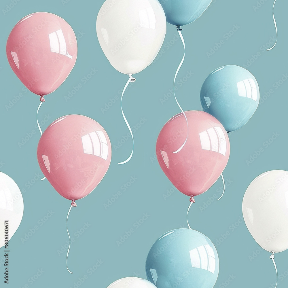 Colorful Balloons Floating Pastel Colors, Seamless Pattern