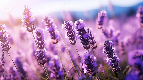 A field of purple lavender flowers swaying gracefully under the golden sun