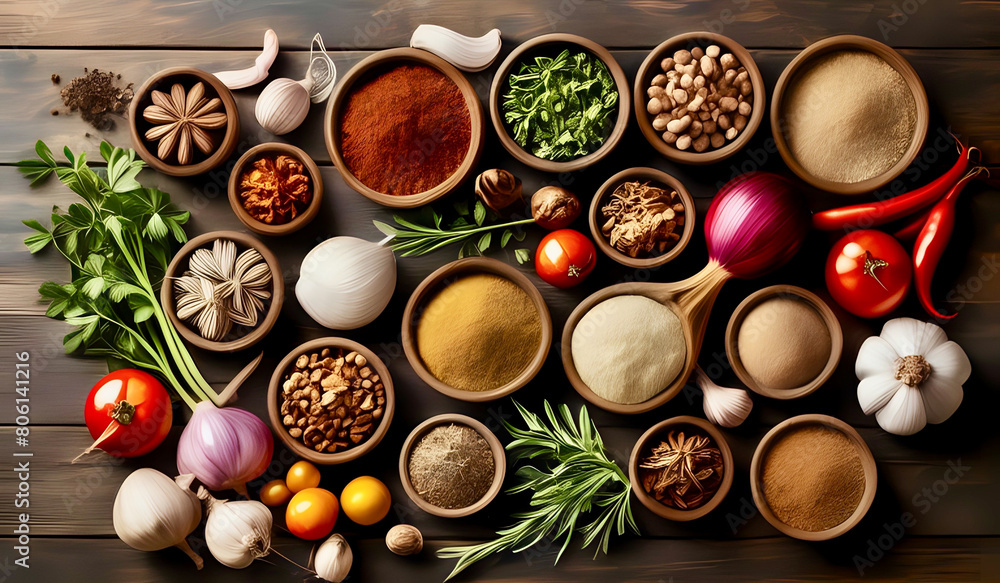 herbs, spices and garlic herbs, spices and garlic