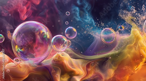 A Gradient Symphony of Effervescent Beauty, Where Hues Blend Seamlessly into Translucent Spheres Dancing with Light. Each Bubble a Reflection of Vibrant Colors, Mingling in a Kaleidoscope of Joyful