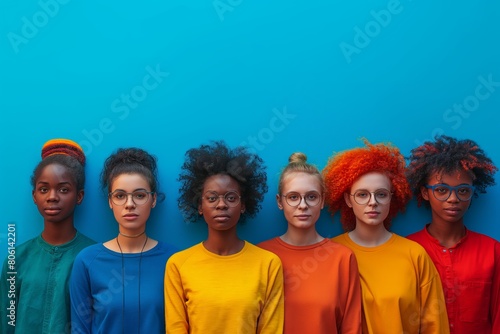 Diverse women in solid colored shirts