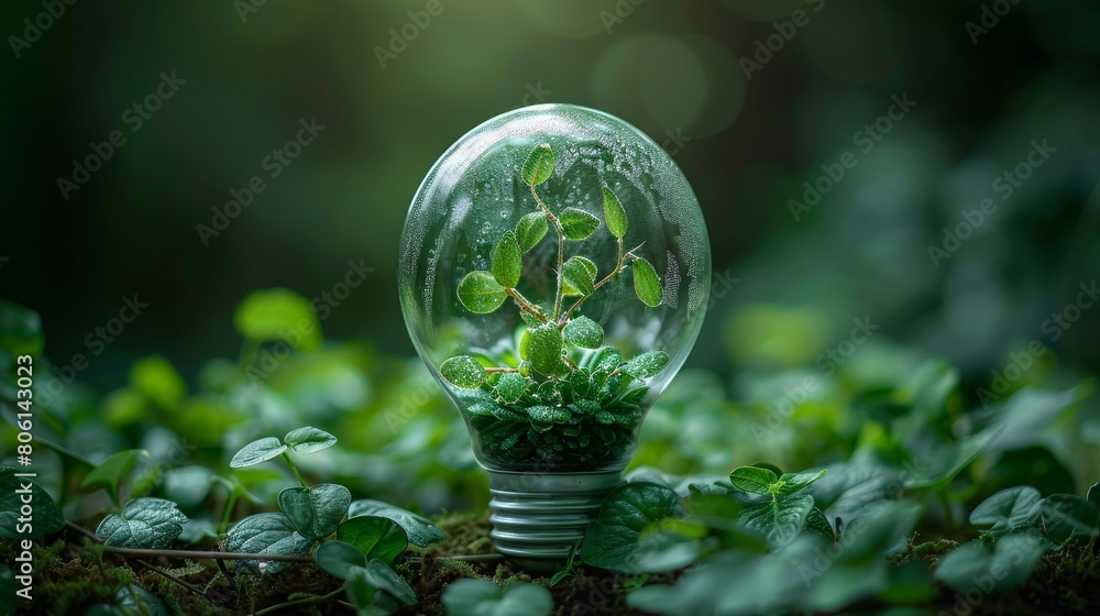 Environmental protection concept, graphic of light bulb with environmental protection elements