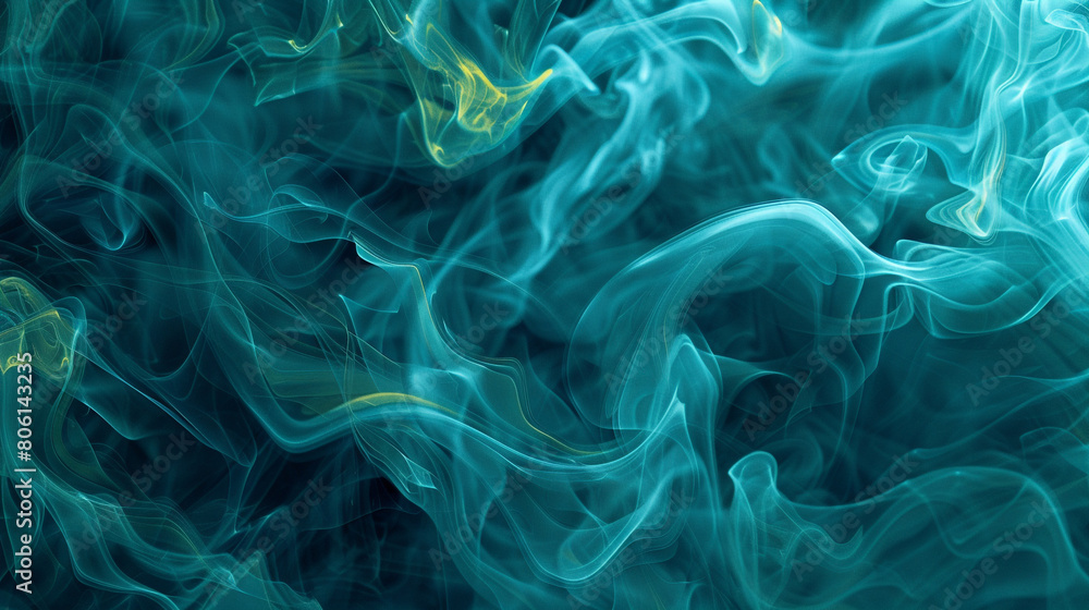 Smoke swirling in shades of teal and midnight blue, subtly highlighted with a neon yellow texture to enhance its dynamic movement. Smoke swirling in shades of teal and midnight blue, subtly highlighted with a neon yellow texture to enhance its dynamic movement.