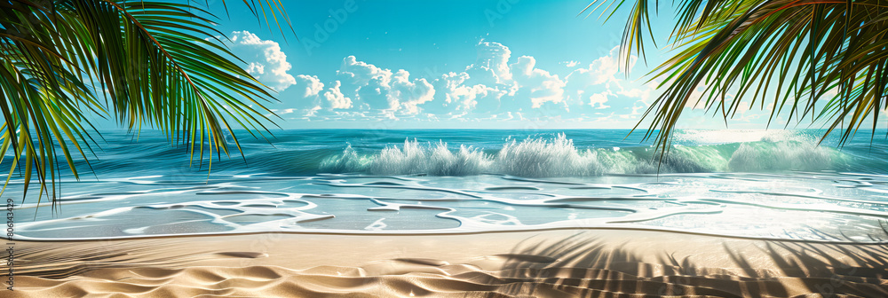 Seaside Serenity, Pristine Beach with Clear Blue Waters, Perfect Sunny Day at the Ocean