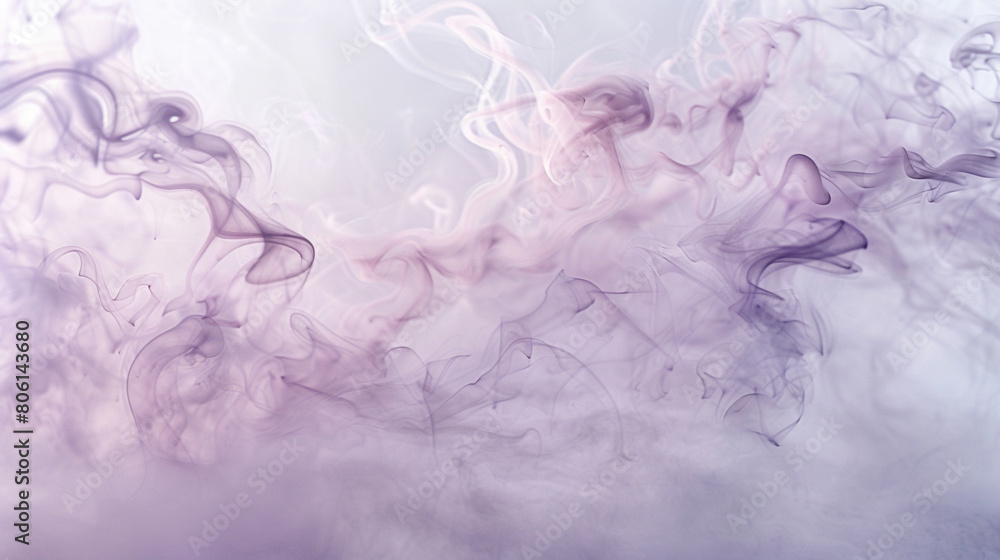 Soft wisps of smoke in pale pink and lavender, gently diffusing across a soft grey background, evoking a sense of calm and serenity in a high-definition capture.