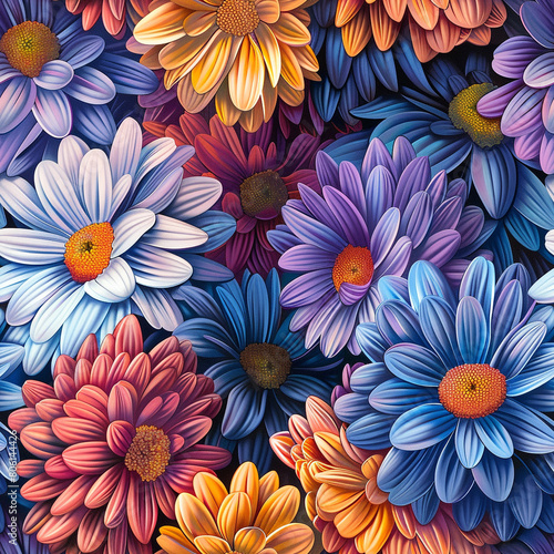 Digital Graphic Vibrant Repeating Pattern of Flowers, Seamless Pattern