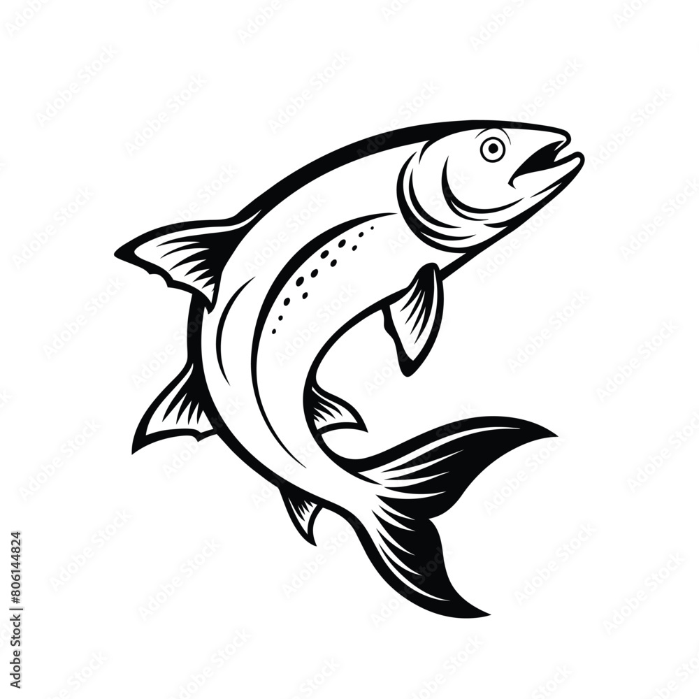 Fototapeta premium Salmon ink sketch style on white background, vector illustration