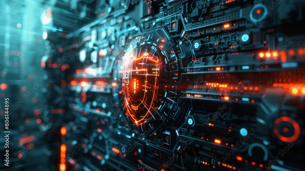 Fototapeta premium Immerse yourself in the world of cybersecurity with a visually compelling depiction featuring a digital 