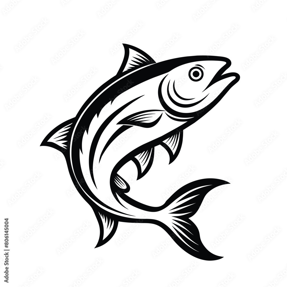 Fototapeta premium Salmon ink sketch style on white background, vector illustration