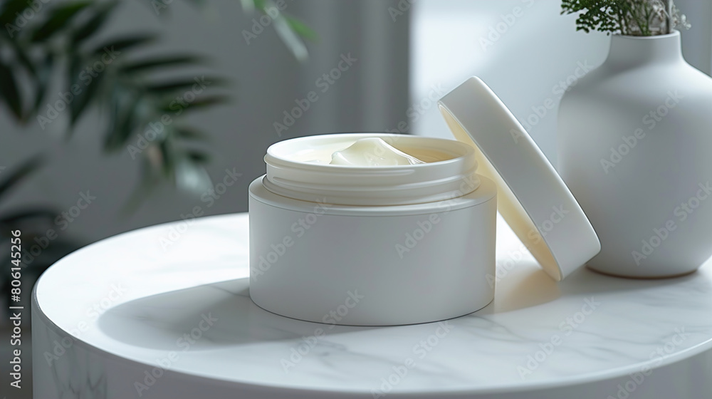 White and blank jar of cosmetic cream mockup on white background White and blank jar of cosmetic cream mockup on white background