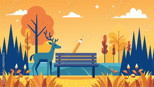 On a park bench I capture the grace of a deer grazing in a field of golden grass with my trusty pencil..
