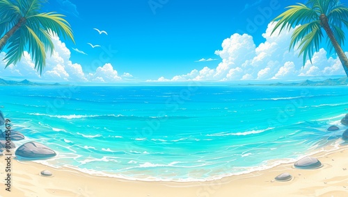landscape view of a tropical beach scene