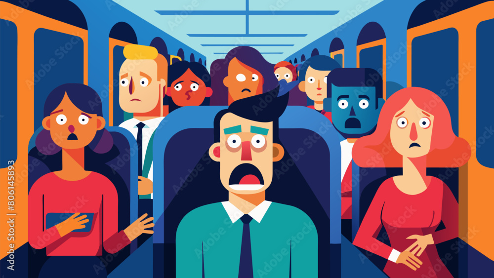 Obraz premium Despite the constant rattling and shaking the passengers of the Anxiety Engine remained eerily quiet as if their anxiety had robbed them of their.