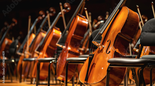 Classic Cello in Focus with Orchestra in Background