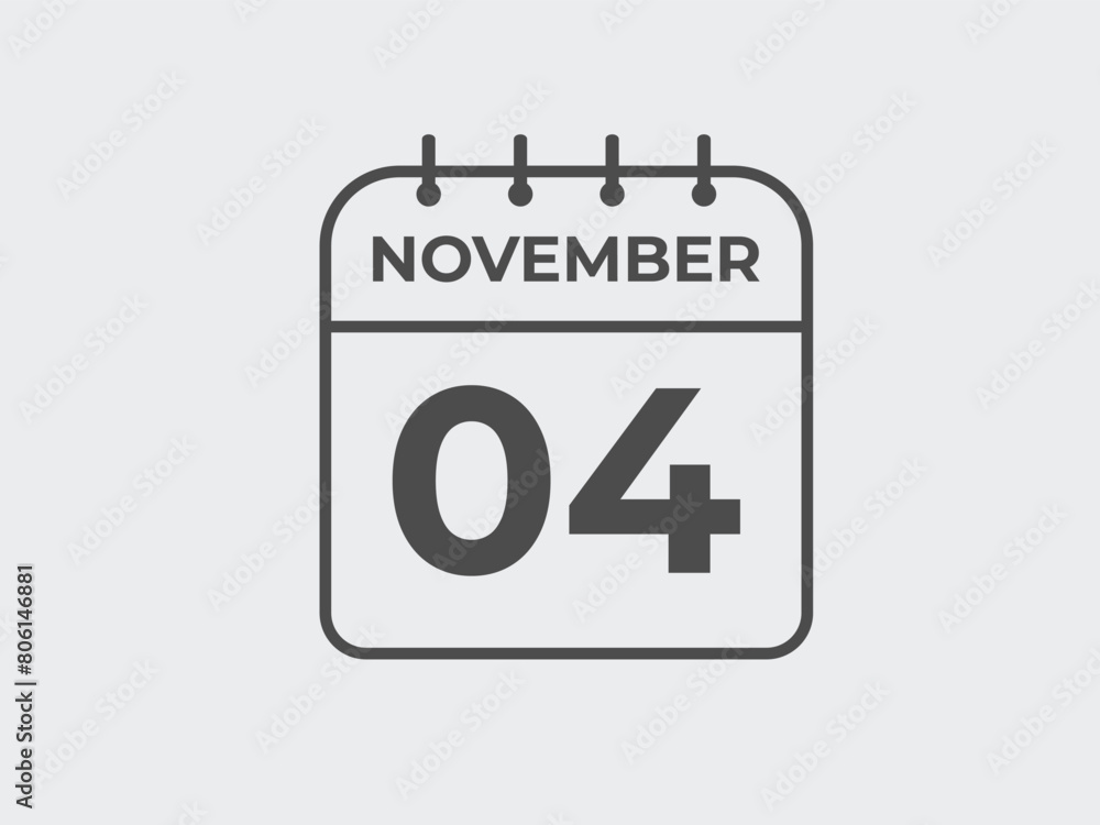 November 4 calendar reminder. 4 November daily calendar icon template. Calendar 4 November icon Design template. Vector illustration
November 4 calendar reminder. 4 November daily calendar icon template. Calendar 4 November icon Design template. Vector illustration