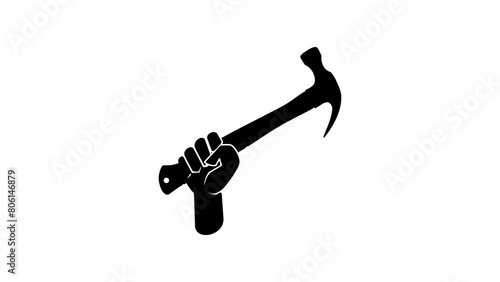 man's hand holding hammer, black isolated silhouette