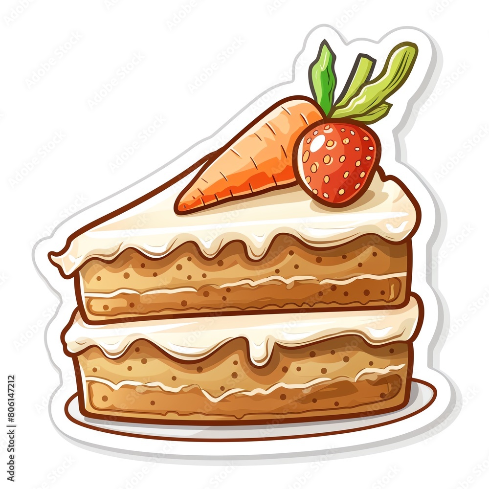 A cute sticker of Carrot Cake, clipart, isolated on white background A cute sticker of Carrot Cake, clipart, isolated on white background