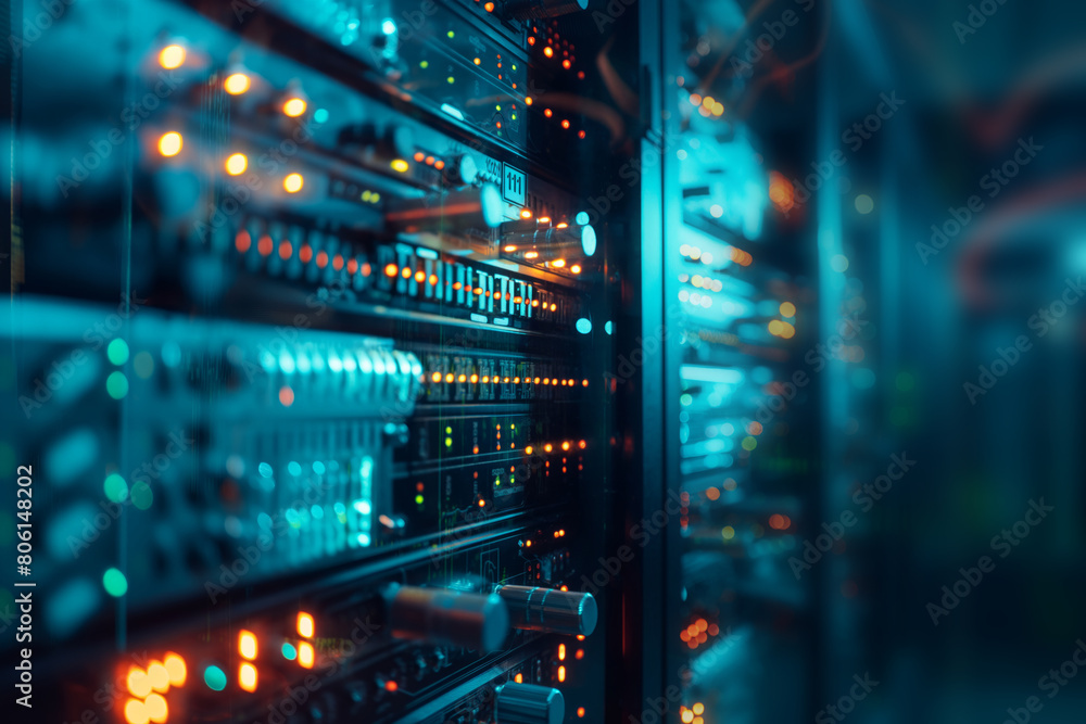 Fototapeta premium Illuminated server racks in a data center